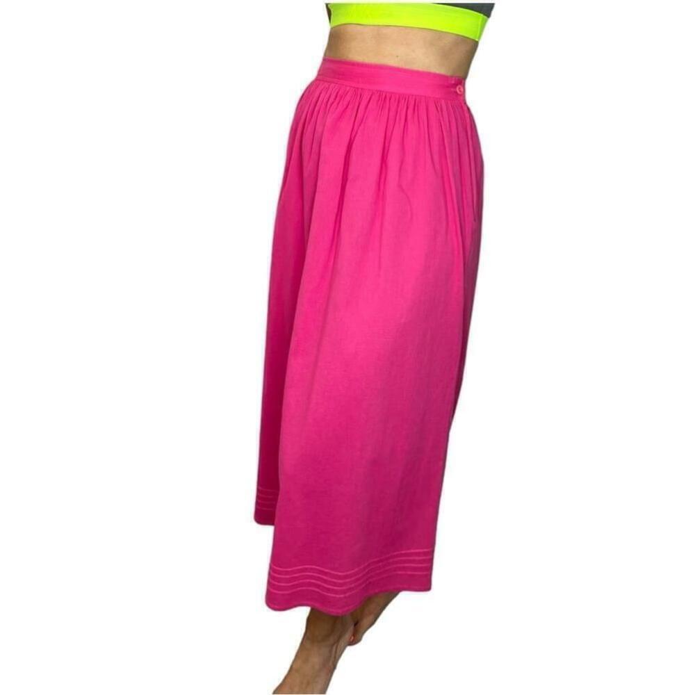 Vintage 80s 90s Rouie bright pink crinkly cotton old money long maxi skirt 8